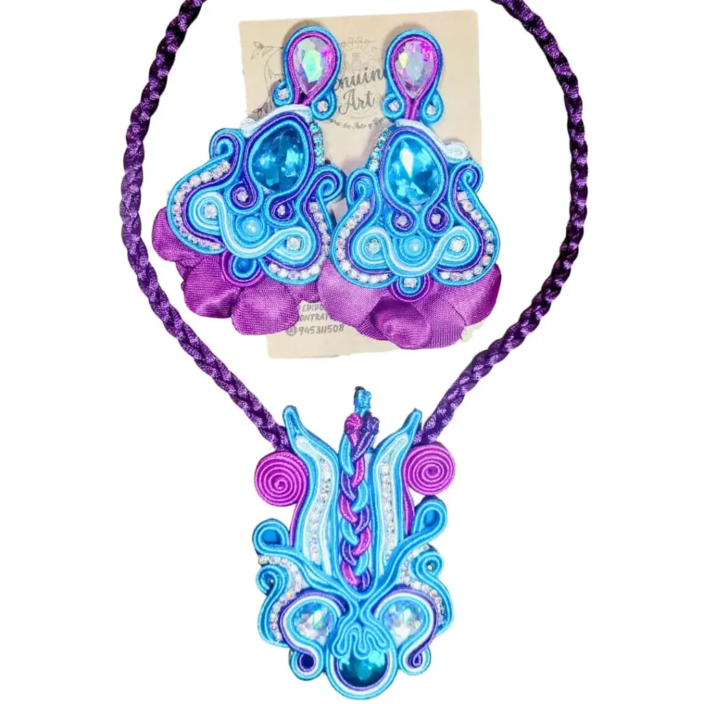 Juego de Collar y Aretes Soutache 'Fusión Diablada' (con Cinta)