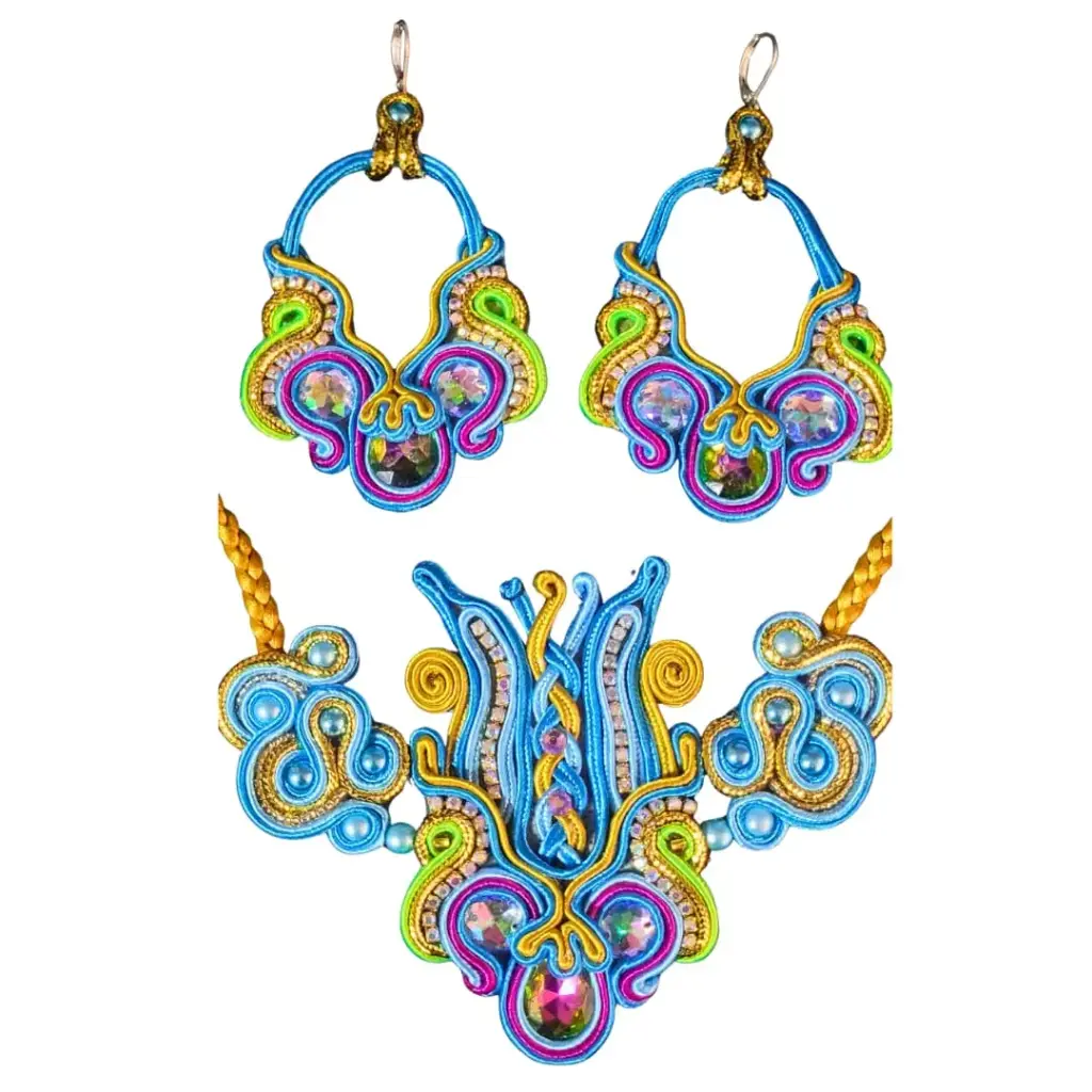 Juego de Gala Soutache 'Gran Careta Diablada' | Collar y Aretes Folklóricos Genuinos Art