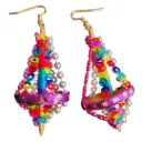Aretes Artesanales 'Rueca de Lentejuelas y Perlas' (Kullawada)