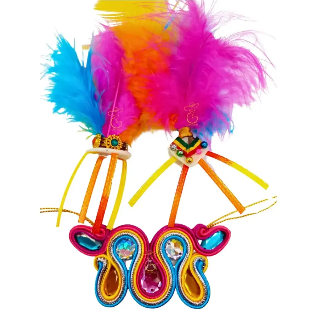 Juego Soutache 'Pareja Tinku' (Collar Ondas + Aretes Montera Asimétricos)