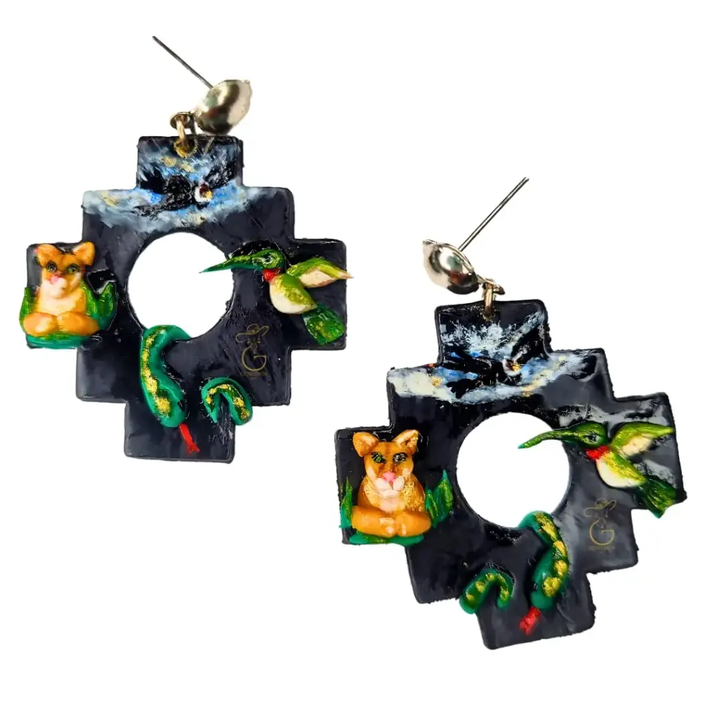 Aretes Chakana 'Cosmovisión Andina' 3D (FlexiResina Artesanal)