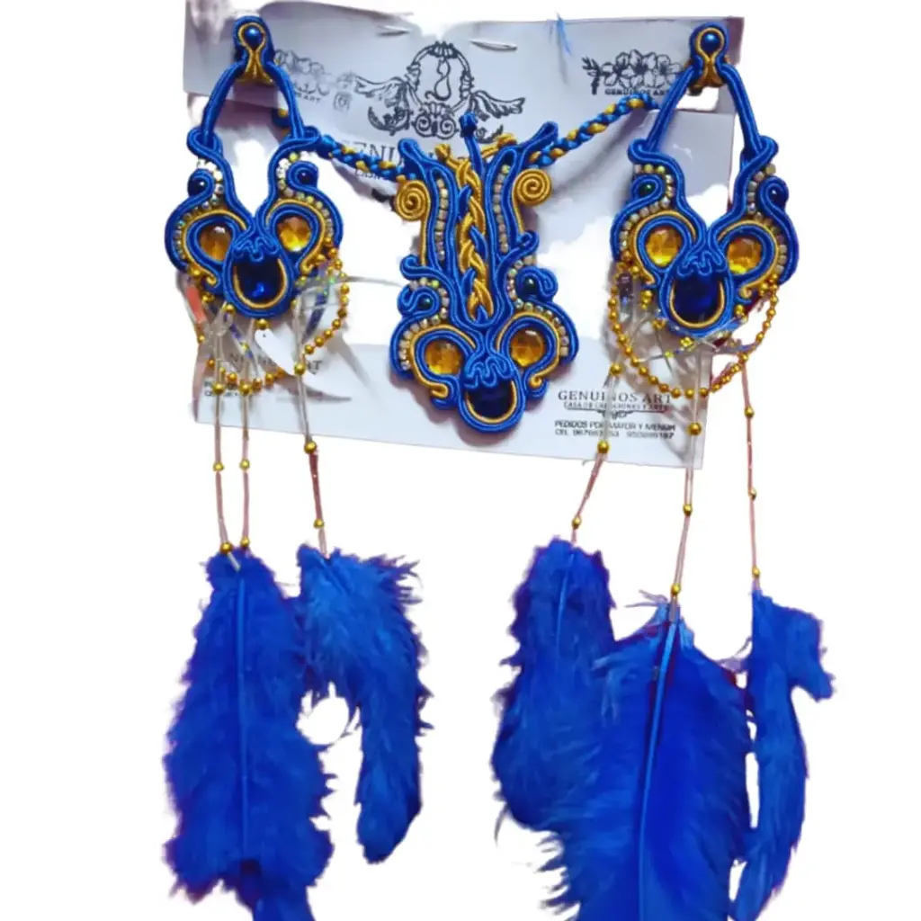 Juego Soutache 'Careta' con Plumas (Variante de Fusión)