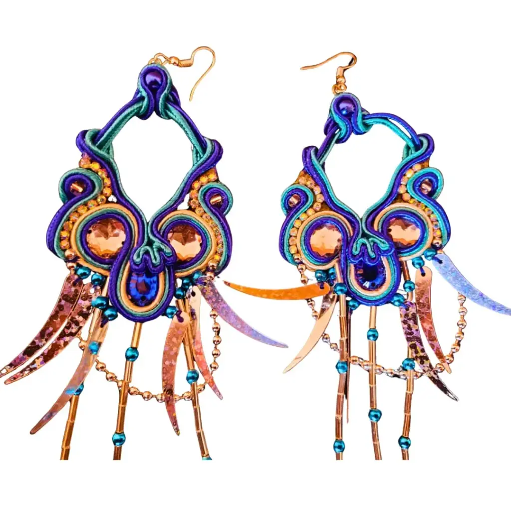 Aretes Soutache 'Careta Diablada' (Variante Fusión con Colgantes)