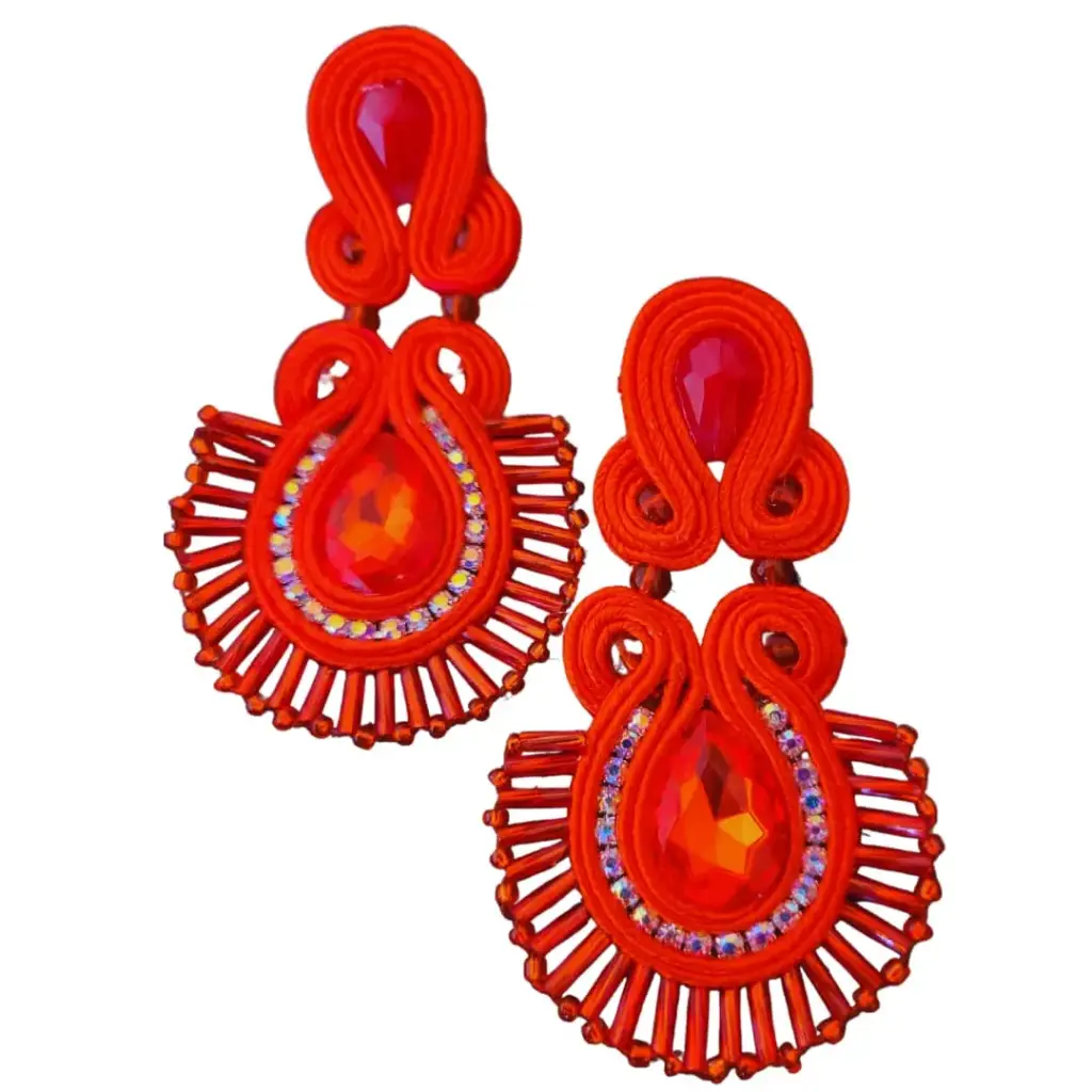 Aretes Soutache 'Abanico de Canutillos' (Diseño de Gala)