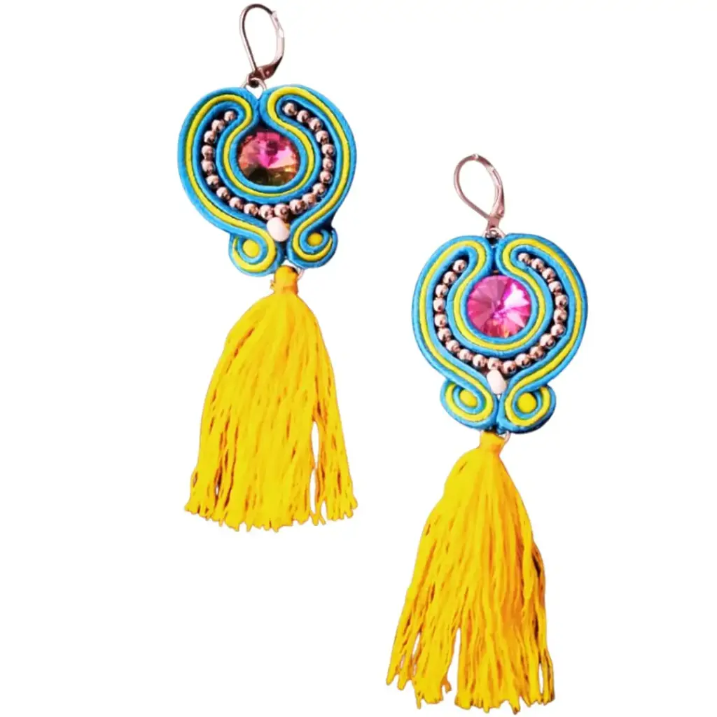 Aretes Soutache 'Corazón de Borlas' (Hilos de Bordar)