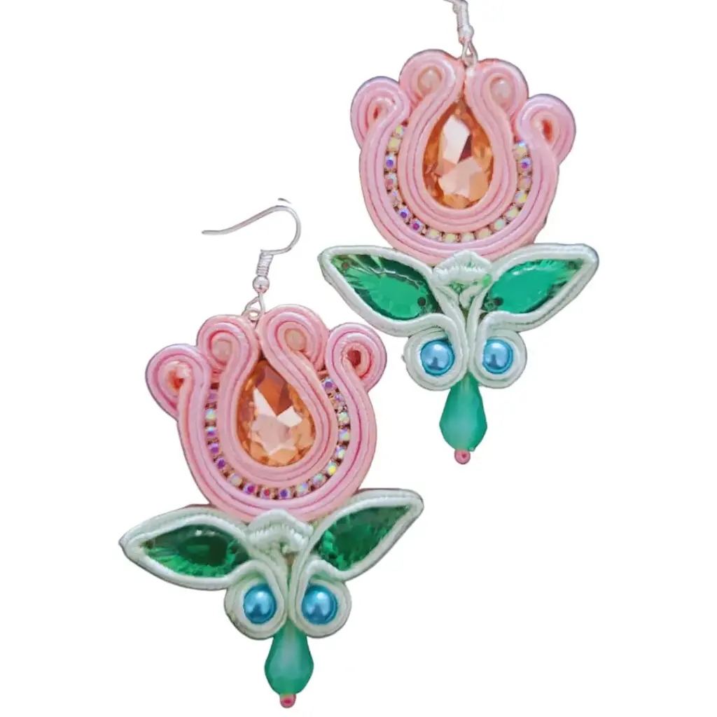 Aretes Soutache 'Flor Tulipán' (Diseño Floral de Gala)