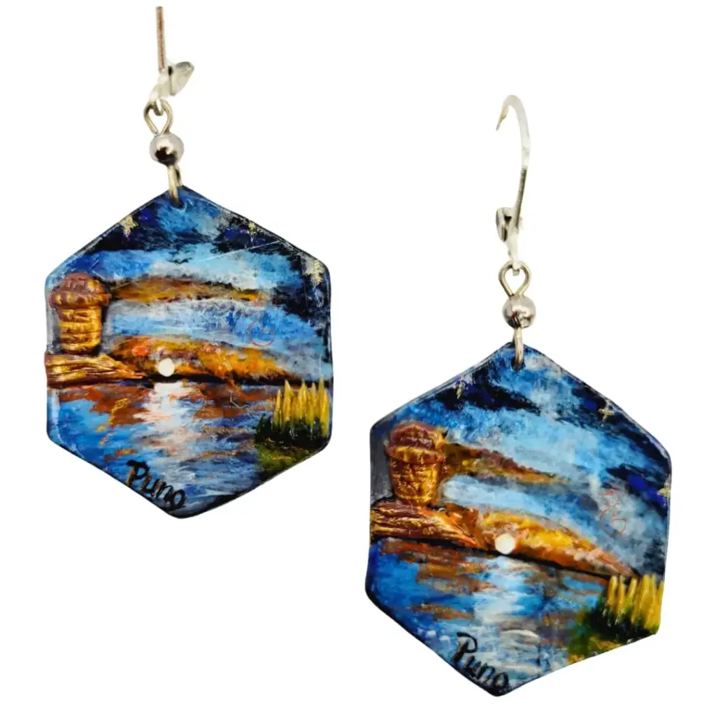 Aretes 'Lienzo de Puno' (Atardecer en Sillustani) Pintados a Mano