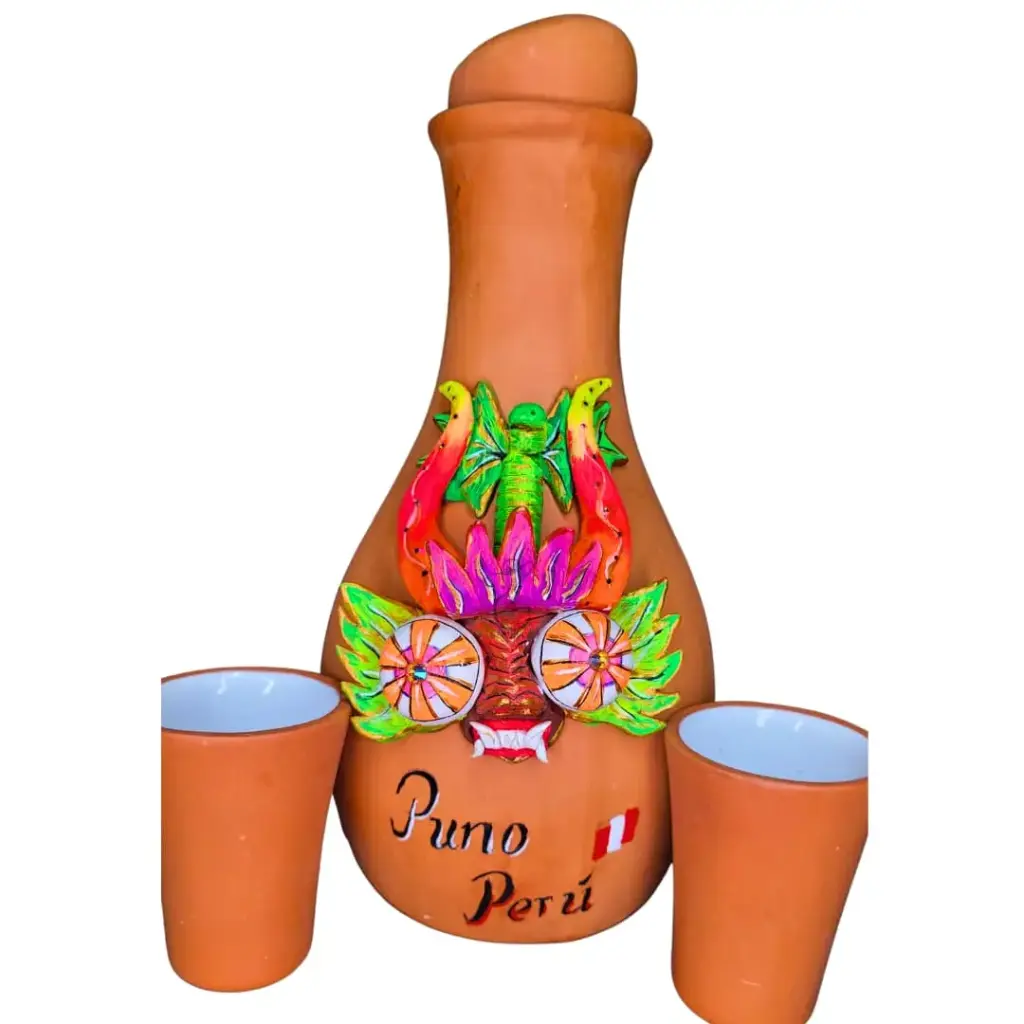 Juego de Licorera 'Diablada de Pukara' (Cerámica y Polimero de Micro-Modelado 3D)