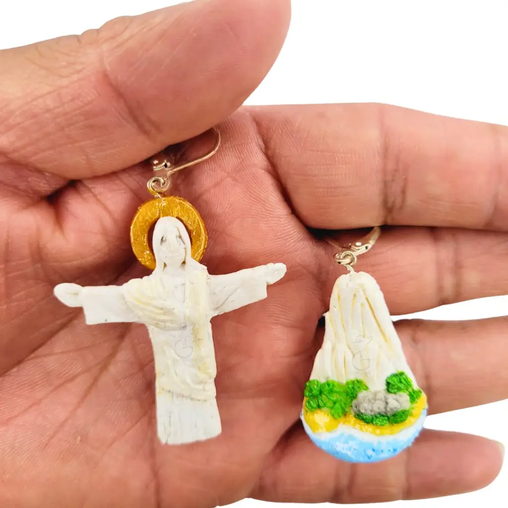 Aretes 'Río de Janeiro' 3D (Cristo y Pan de Azúcar) en Polimero de Micro-Modelado
