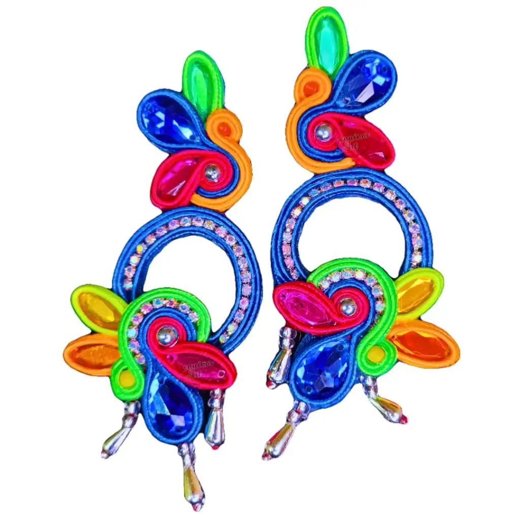 Aretes Soutache 'Fiesta Neón' (Premium Bordado en Pedrería)