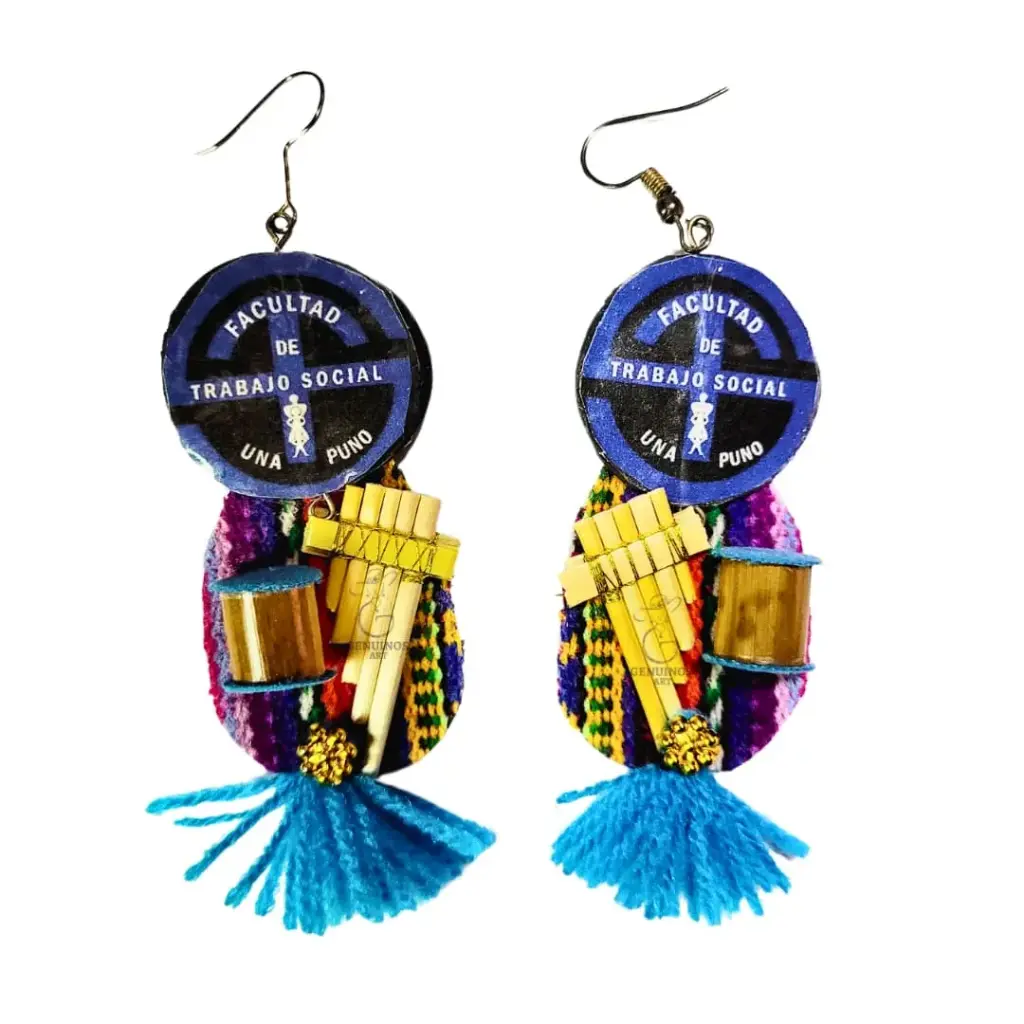 Aretes 'Sikuri Completo' Personalizados (Logo, Lliclla, Siku, Bombo y Borla)