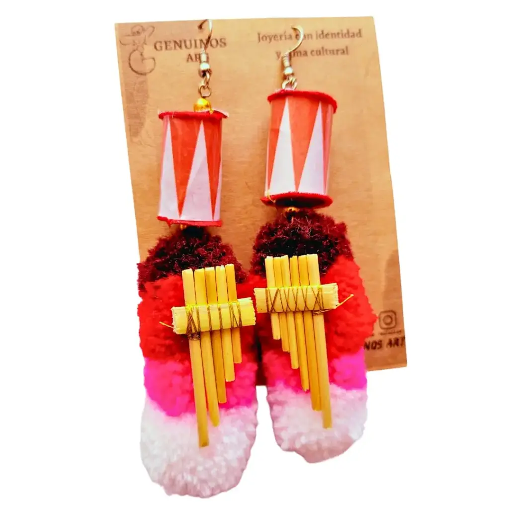Aretes 'Sikuri Festivo' (Bombo, Pompón y Siku)