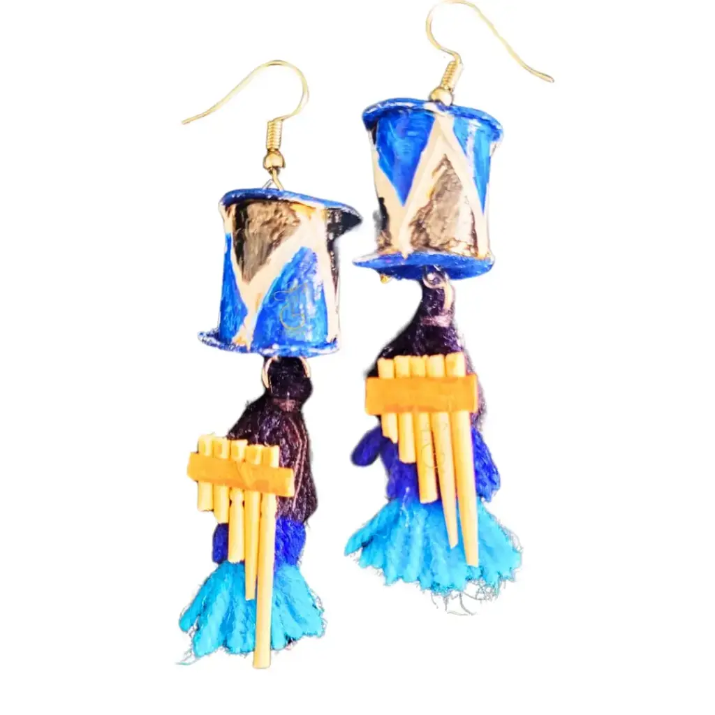 Aretes 'Sikuri Músico' (Bombo, Siku y Borla)