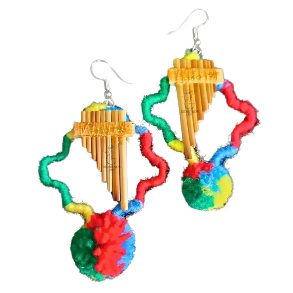Aretes 'Sikuri Abstracto' (Alambre Forrado en Lana y Siku)