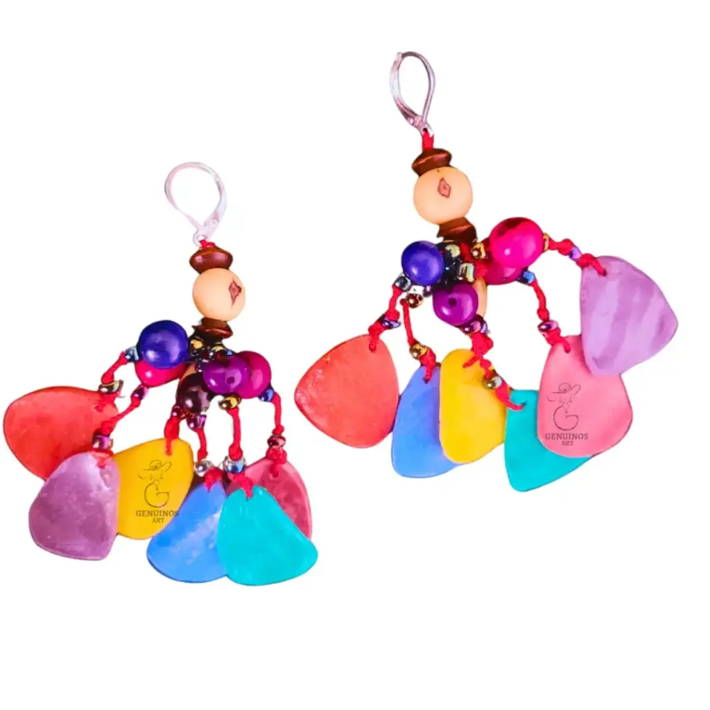 Aretes 'Fiesta Boho' (Cluster de Tagua y Cuentas de Madera)