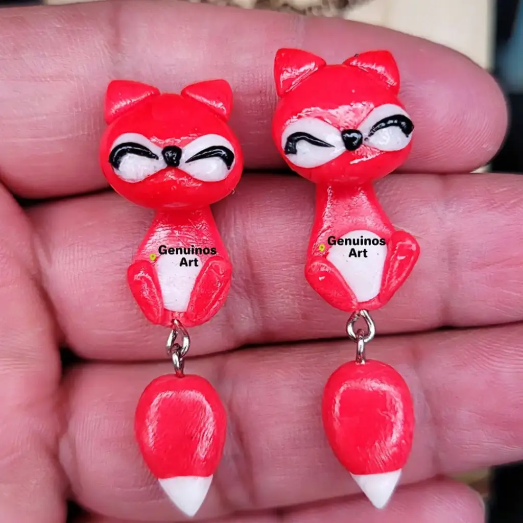 Aretes 'Zorrito 3D' (Polímero de Micro-modelado, Dos Piezas)