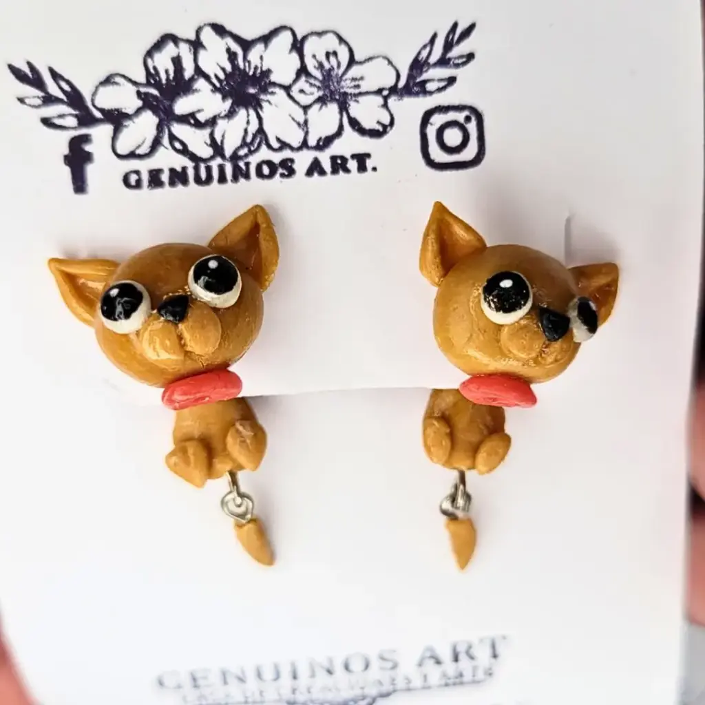 Aretes 'Perrito Chihuahua' 3D (Polímero de Micro-modelado, Dos Piezas)