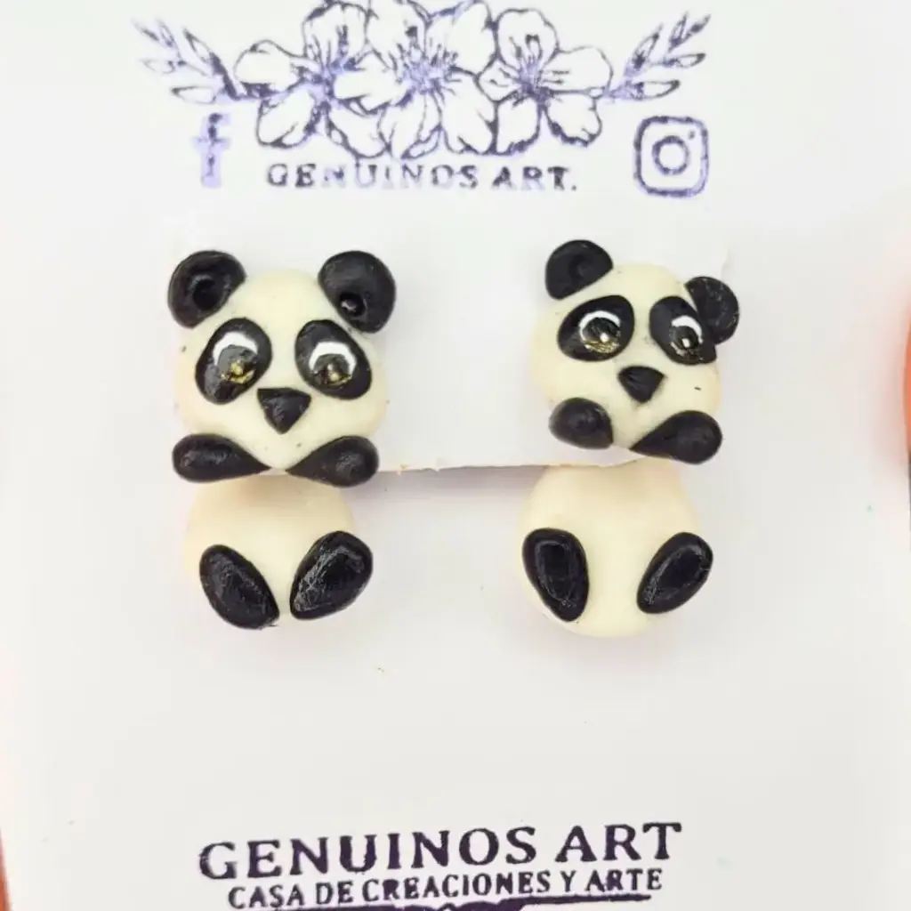 Aretes 'Osito Panda' 3D (Polímero de Micro-modelado, Dos Piezas)