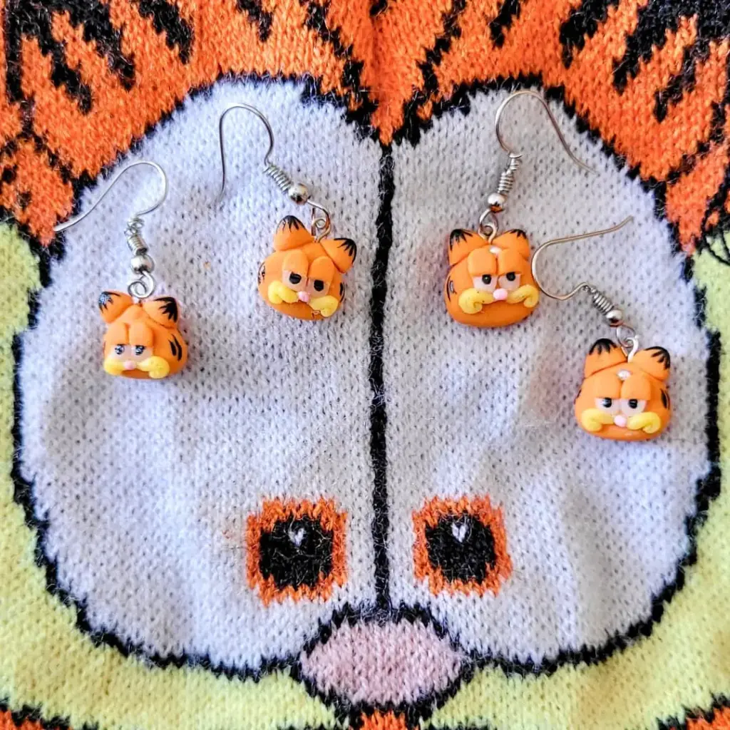 Aretes 'Gato Garfield' 3D (Polímero de Micro-modelado)
