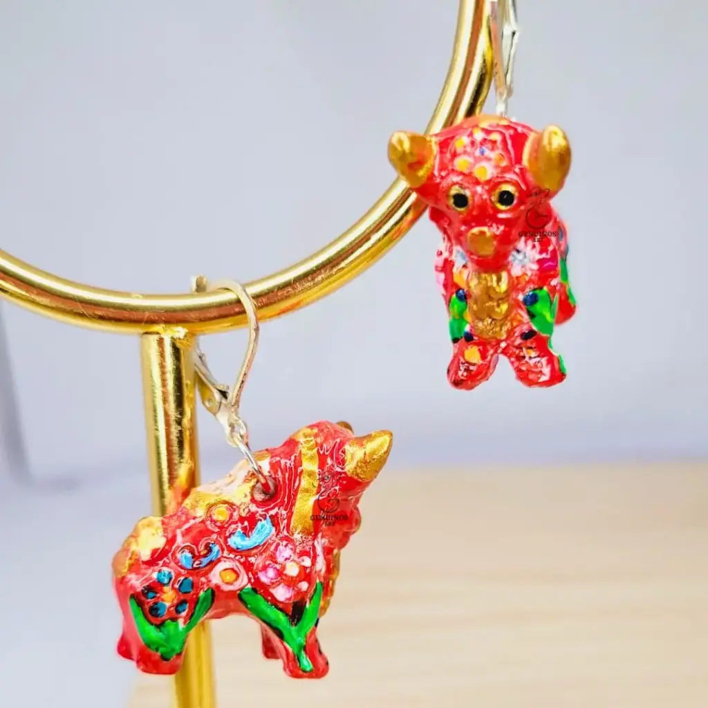 Aretes 'Torito de Pucará' 3D (Polímero de Micro-modelado)