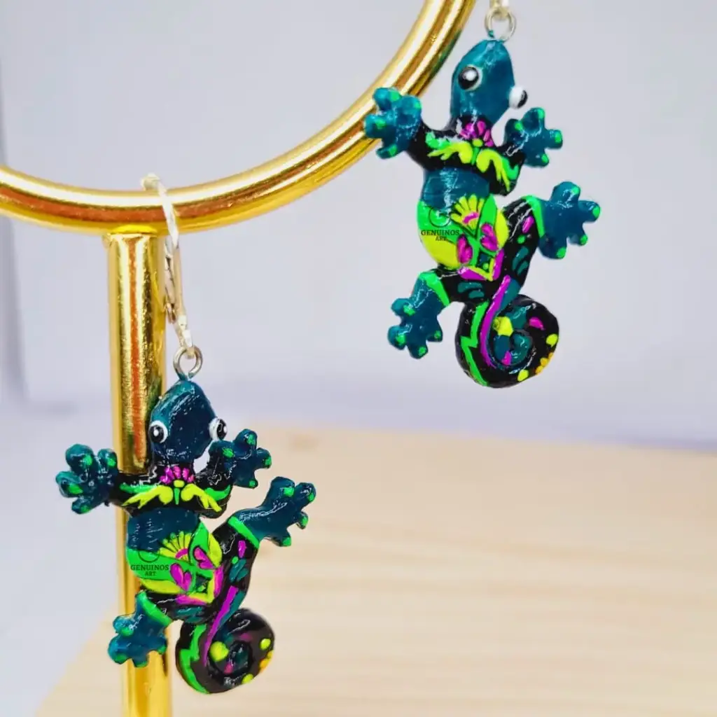 Aretes 'Gecko Místico' 3D (Polímero de Micro-modelado)