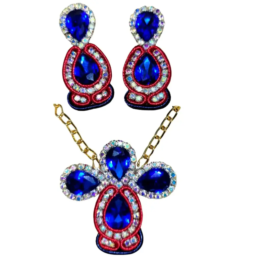 Juego 'Cruz de Gemas' (Soutache y Bordado en Pedrería)