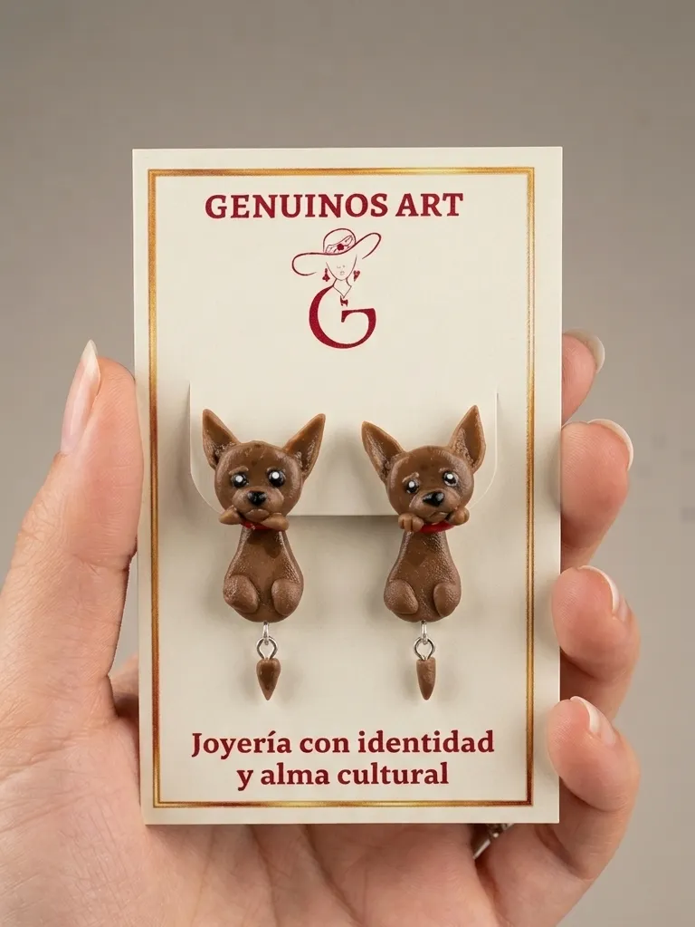 Aretes “Chihuahua Guardián” – Perrito Artesanal en Polímero Micromodelado | Genuinos Art